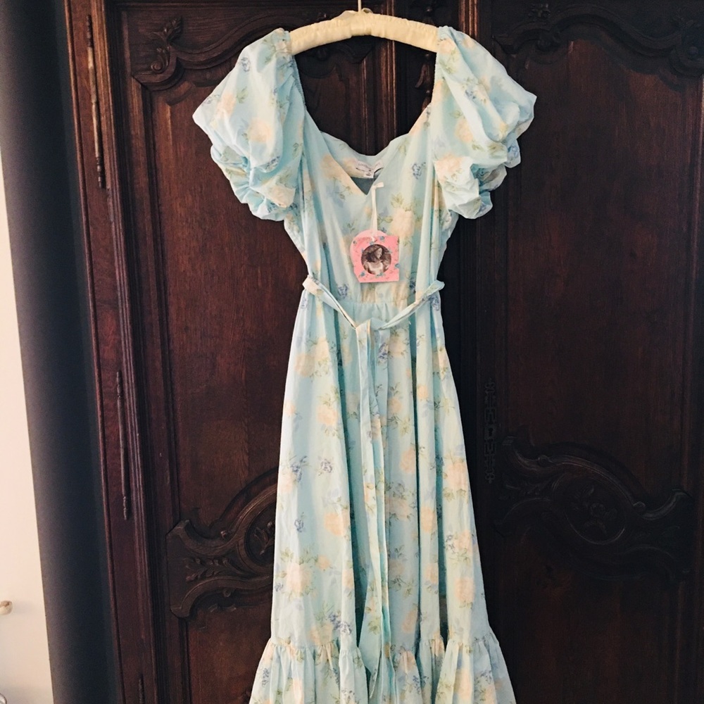 NWT LOVE SHACK FANCY beautiful baby blue rose print long dress / bridesmaid